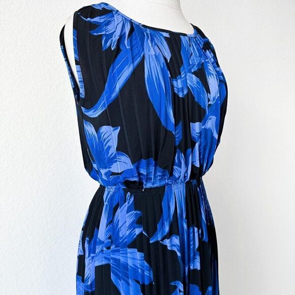 Vintage Y2K Ann Taylor Blue Black Pleated Flared Knee Length Dress Size M - Picture 5 of 6